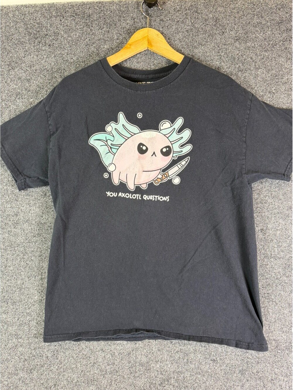 Hot Topic Shirt Mens Large Black You Axolotl Questions Knife Graphic T-Shirt